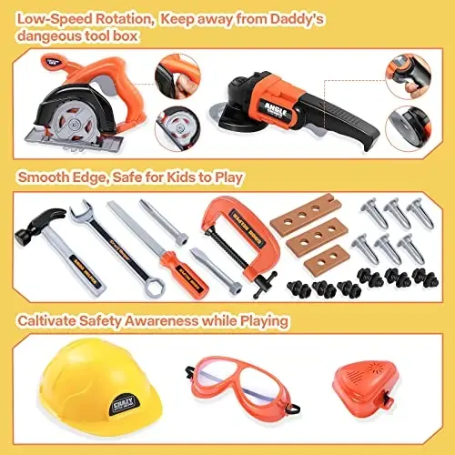 Kids Tool Set-Zealous Pretend Construction Toy with Kids Tool Belt, Toddler Tool Set with Angle Grinder Toys & Circular Saw, Child Play Tool Set for Boys Girls Ages 3,4,5,6,7 Years Old - 4