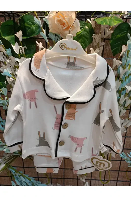 Kids Top and Bottom Button-Up Pajama Set - With Rabbit - MINILOVE