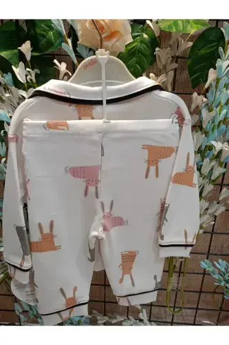 Kids Top and Bottom Button-Up Pajama Set - With Rabbit - MINILOVE (1)