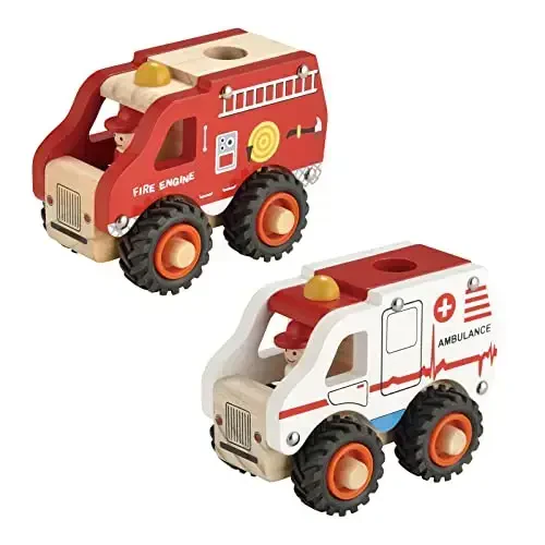 KIDS TOYLAND Ёғочдан ясалган итарма машиналар, 12-18 ойлик чақалоқлар учун ўйинчоқлар, 2 дона чақалоқ машинаси қўлда итариш машинаси 1 ёшли ўғил болалар учун - 1