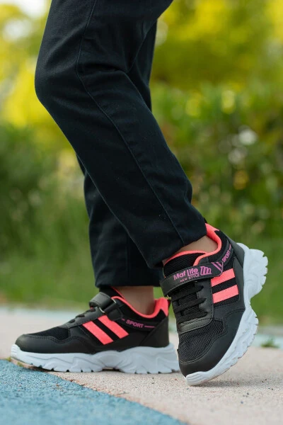 Kids Unisex Black Fuchsia 2 Band Velcro Flexible Lightweight Breathable Mesh Sneaker Sports Shoes - 4