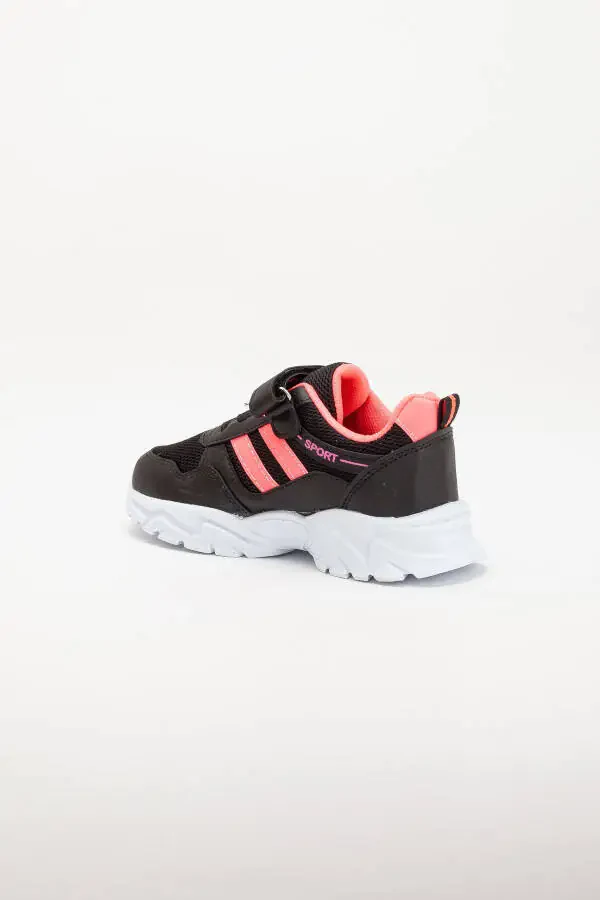 Kids Unisex Black Fuchsia 2 Band Velcro Flexible Lightweight Breathable Mesh Sneaker Sports Shoes - 7