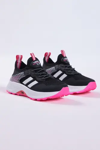 Kids Unisex Black Fuchsia Comfortable Fit Breathable Fabric Lace-Up Sneaker 