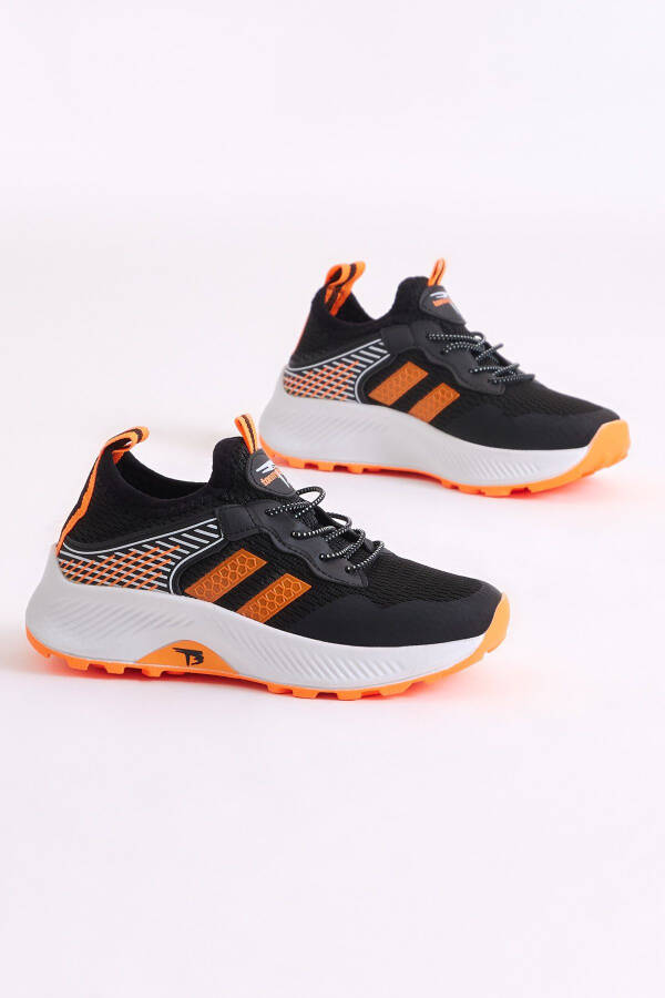 Kids Unisex Black Orange Comfortable Fit Breathable Fabric Lace-up Sneaker - 1