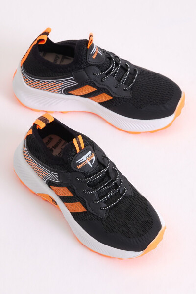 Kids Unisex Black Orange Comfortable Fit Breathable Fabric Lace-up Sneaker - 3