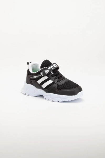 Kids Unisex Black White 2 Band Velcro Flexible Lightweight Breathable Mesh Sneaker Sports Shoe - 12