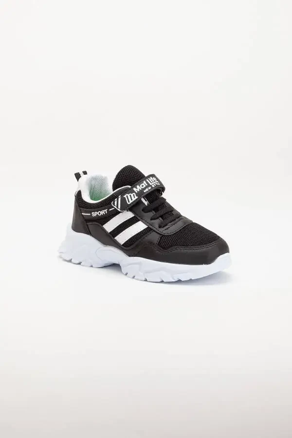 Kids Unisex Black White 2 Band Velcro Flexible Lightweight Breathable Mesh Sneaker Sports Shoe - 12