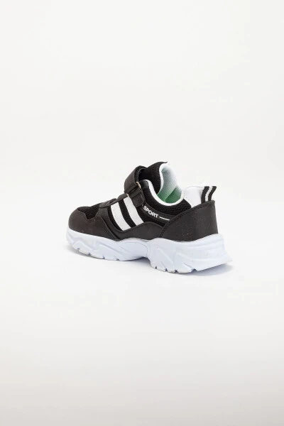 Kids Unisex Black White 2 Band Velcro Flexible Lightweight Breathable Mesh Sneaker Sports Shoe - 13
