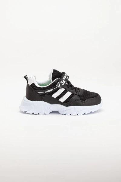 Kids Unisex Black White 2 Band Velcro Flexible Lightweight Breathable Mesh Sneaker Sports Shoe - 4