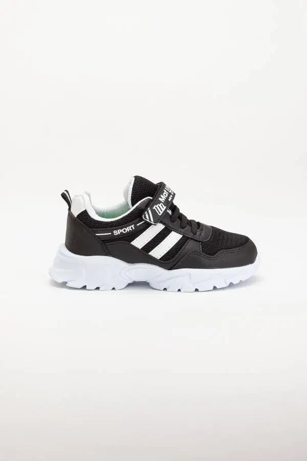 Kids Unisex Black White 2 Band Velcro Flexible Lightweight Breathable Mesh Sneaker Sports Shoe - 4