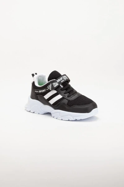 Kids Unisex Black White 2 Band Velcro Flexible Lightweight Breathable Mesh Sneaker Sports Shoe - 5