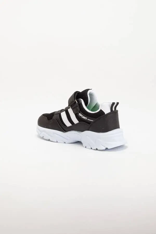 Kids Unisex Black White 2 Band Velcro Flexible Lightweight Breathable Mesh Sneaker Sports Shoe - 6