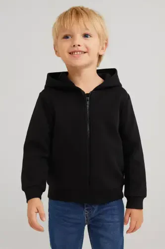 Kids Unisex Black Zippered Jacket - MORNİNG KİDS (1)