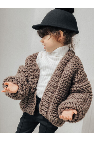 Kids Unisex Brown Oversize Jacket Chunky Cardigan Baby Oversized Cardigan - 1