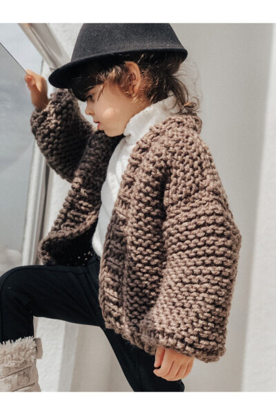 Kids Unisex Brown Oversize Jacket Chunky Cardigan Baby Oversized Cardigan - 2