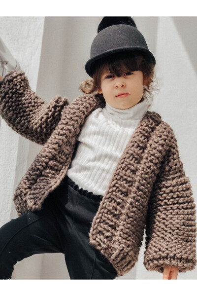 Kids Unisex Brown Oversize Jacket Chunky Cardigan Baby Oversized Cardigan - 3