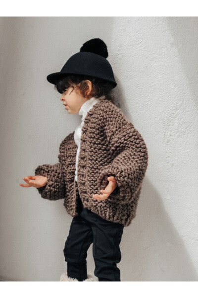 Kids Unisex Brown Oversize Jacket Chunky Cardigan Baby Oversized Cardigan - 5