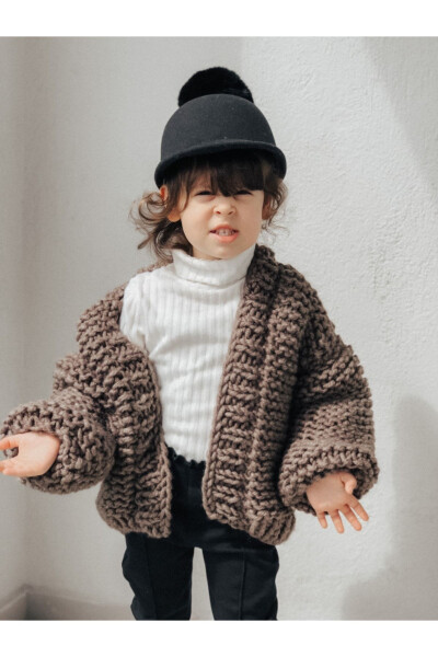 Kids Unisex Brown Oversize Jacket Chunky Cardigan Baby Oversized Cardigan - 6