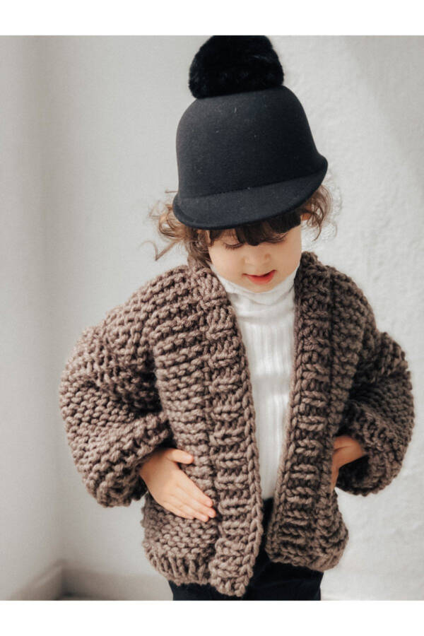 Kids Unisex Brown Oversize Jacket Chunky Cardigan Baby Oversized Cardigan - 7