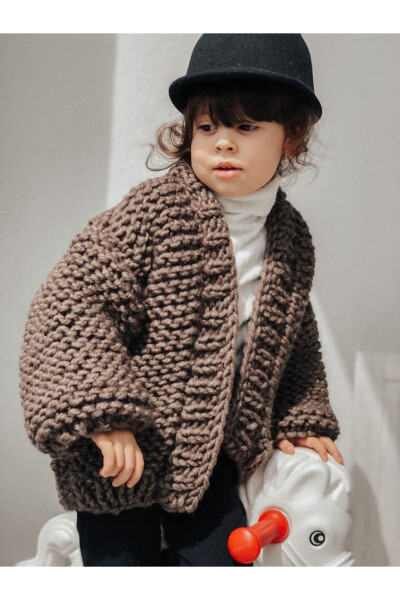 Kids Unisex Brown Oversize Jacket Chunky Cardigan Baby Oversized Cardigan - 8