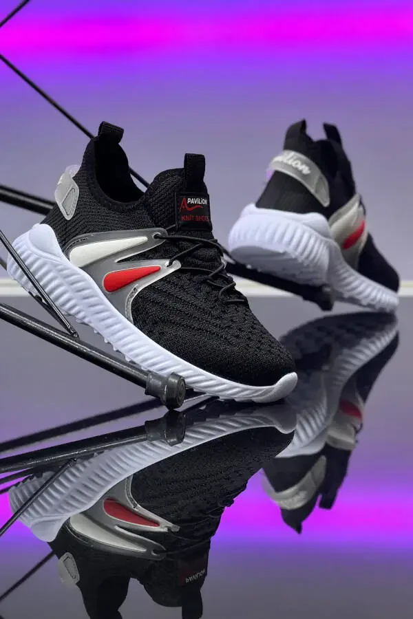 Kids Unisex Everyday Black White Elastic Comfortable Breathable Knit Flexible Lightweight Sneaker Sports Shoes - 1