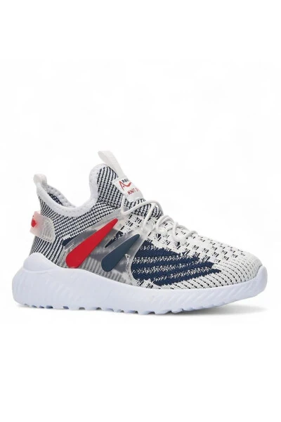 Kids Unisex Everyday White Navy Elastic Comfortable Breathable Knit Flexible Lightweight Stylish Sneaker Sports Shoes - BOUIS (1)