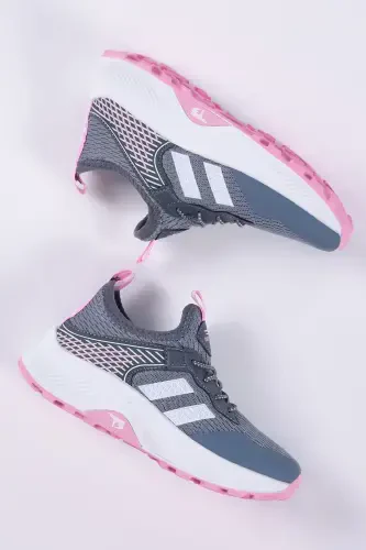 Kids Unisex Smoke Pink Relaxed Fit Breathable Fabric Lace-up Sneaker-Smoke Pink - TONNY BLACK (1)