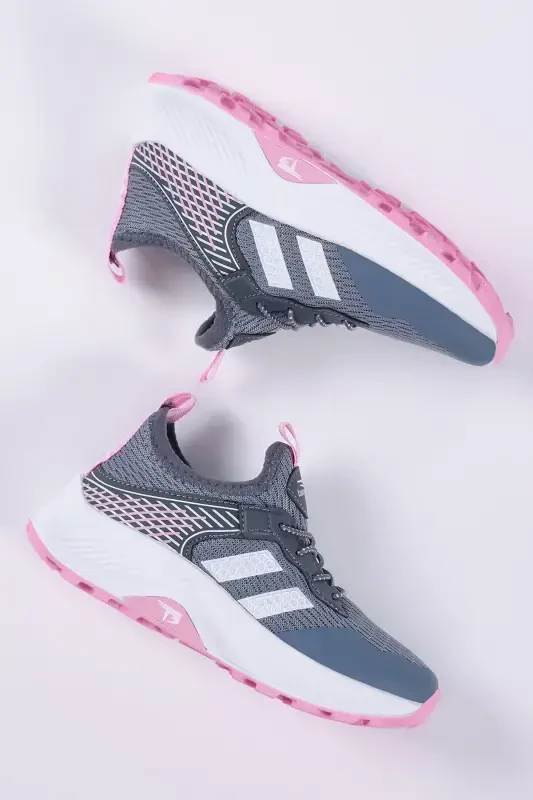 Kids Unisex Smoke Pink Relaxed Fit Breathable Fabric Lace-up Sneaker-Smoke Pink - 2