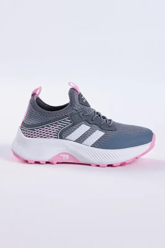 Kids Unisex Smoke Pink Relaxed Fit Breathable Fabric Lace-up Sneaker-Smoke Pink - 3