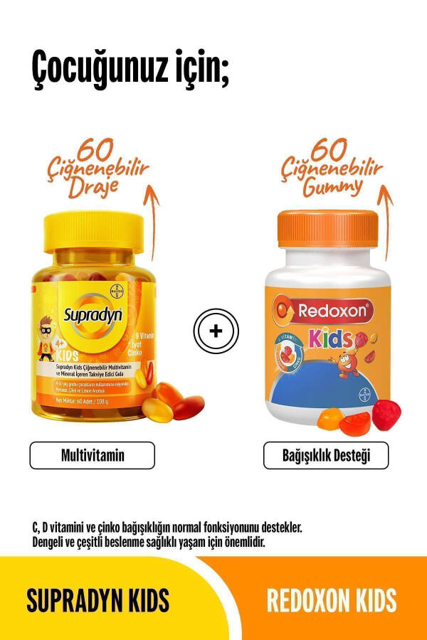 Kids Ve Kids To'plami: 60x2 Chaynaladigan Draje Va Gummy, Multivitamin Va Immunitetni Qo'llab-quvvatlash To'plami - 9