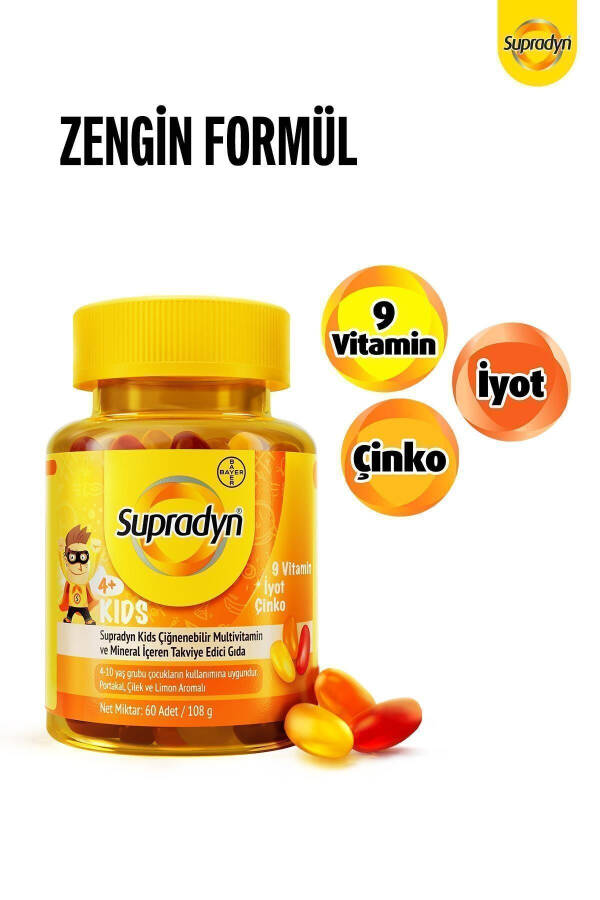 Kids Ve Kids To'plami: 60x2 Chaynaladigan Draje Va Gummy, Multivitamin Va Immunitetni Qo'llab-quvvatlash To'plami - 10