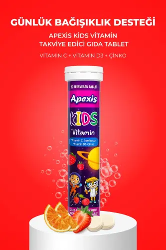 Kids Vitamin Raspberry and Strawberry Flavored 22 Effervescent Tablets - APEXIS (1)