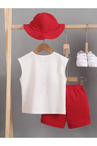 Kids' White-Red H! Printed Sleeveless T-Shirt and Shorts Set - LOUİSA (1)