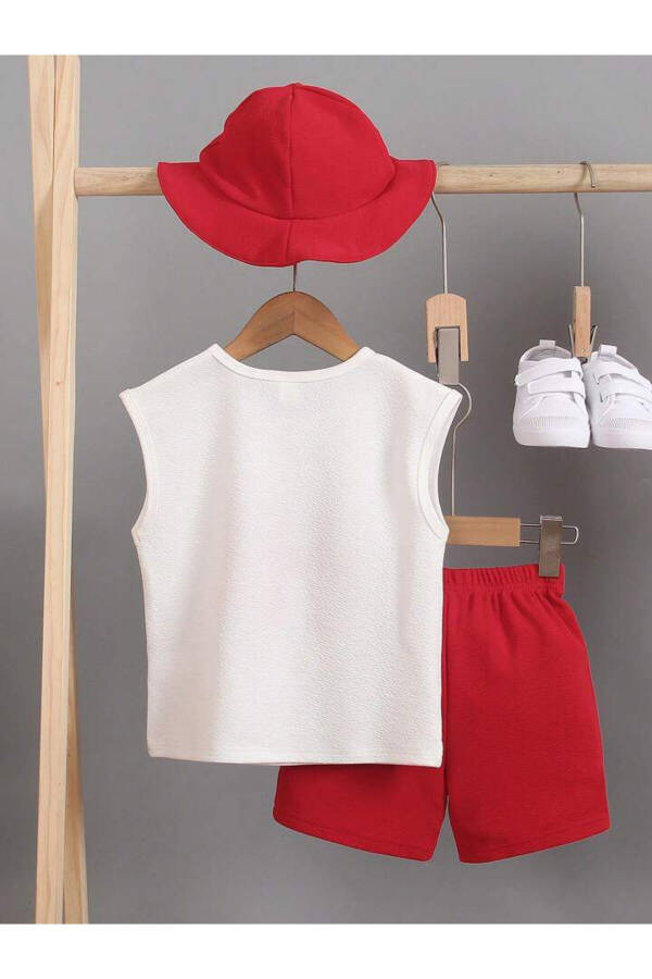 Kids' White-Red H! Printed Sleeveless T-Shirt and Shorts Set - 2