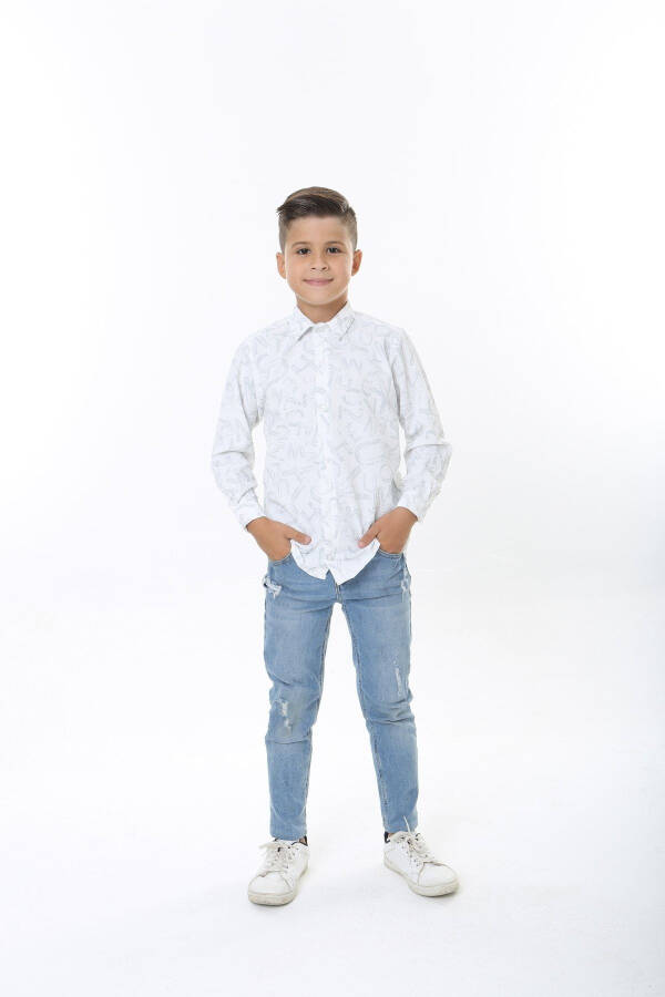 Kids White Waffle Fabric Grey Letter Patterned Shirt - 3