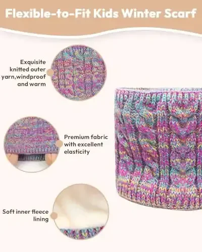 Kids Winter Hat Gloves Scarf Set,Toddler Girls Boys Beanie Hat with Earflaps,Knit Mittens & Neck Gaiter Warmer for Kids 4-12 - 3