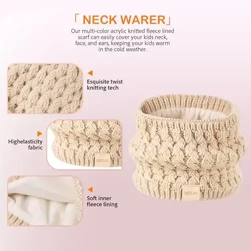 Kids Winter Hat Scarf Gloves Set Children's Warm Knit Fleece Lined Pompom Hat for Kids Ages 3-9, Perfect for Boys and Girls - 4