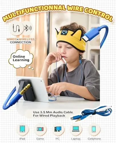 KIDSBAND Bolalar uchun naushniklar, simli o'ynatish uchun 3,5 mm jekli bolalar uchun Bluetooth bosh tasmasi, maktab, sayohat - 5