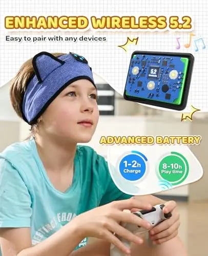 KIDSBAND bolalar uchun naushniklar, sozlanishi bosh tasmasi bilan bolalar uchun Bluetooth naushniklar, maktab uchun 3,5 MM uyasi, qizlar, o'g'il bolalar, bolalar, Kindle planshet mobil telefonlari samolyotda sayohat uchun katlanadigan quloqchinlar - 3