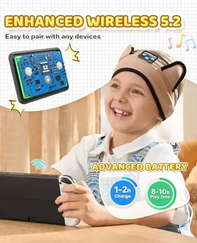 KIDSBAND Kids Eshitish vositalari, Quloq ustidagi yosh bolalar/chaqaloqlar uchun boshbog'li eshitish vositalari - Yupqa karnaylar va yumshoq boshbog' bilan ovoz balandligi cheklangan, quloqlarga bosim o'tkazmaydi, o'rganish/samolyot/sayohat/planshet/kompyuter/uyqu uchun - 3