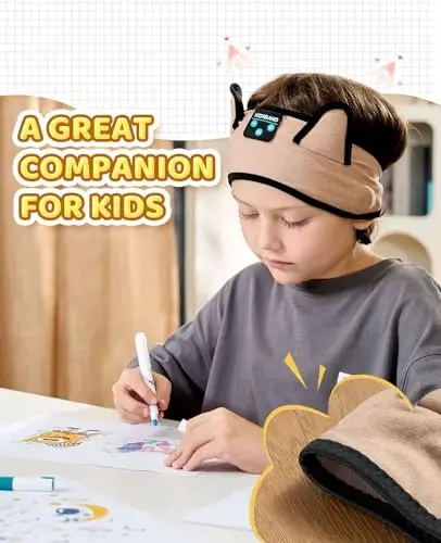 KIDSBAND Kids Eshitish vositalari, Quloq ustidagi yosh bolalar/chaqaloqlar uchun boshbog'li eshitish vositalari - Yupqa karnaylar va yumshoq boshbog' bilan ovoz balandligi cheklangan, quloqlarga bosim o'tkazmaydi, o'rganish/samolyot/sayohat/planshet/kompyuter/uyqu uchun - 4