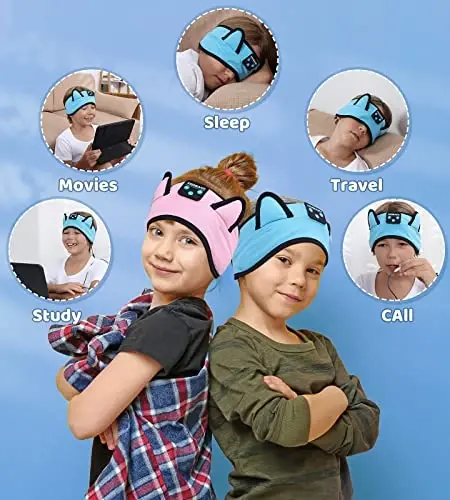 KIDSBAND Kids Headphones Bluetooth Headband Adjustable, Wireless Sleep Headphones for Kids with Wired Playback 3.5 MM Jack for Teens/Boys/Girls/Smartphones/School/Kindle/Airplane Travel/Plane/Tablet - 4