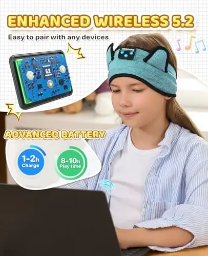 KIDSBAND Kids Headphones for Plane, Wireless Headband Adjustable, Does Not Press The Ears, Convenient for Long-Time Use, Headphones for Boys,Girls,Sleeping,School,Air Travel,Smartphones,Tablet - 3