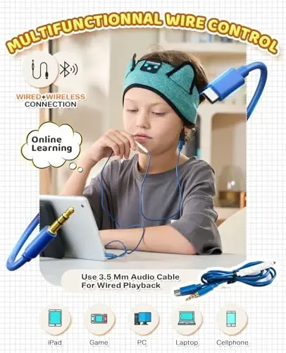 KIDSBAND Kids Headphones for Plane, Wireless Headband Adjustable, Does Not Press The Ears, Convenient for Long-Time Use, Headphones for Boys,Girls,Sleeping,School,Air Travel,Smartphones,Tablet - 5