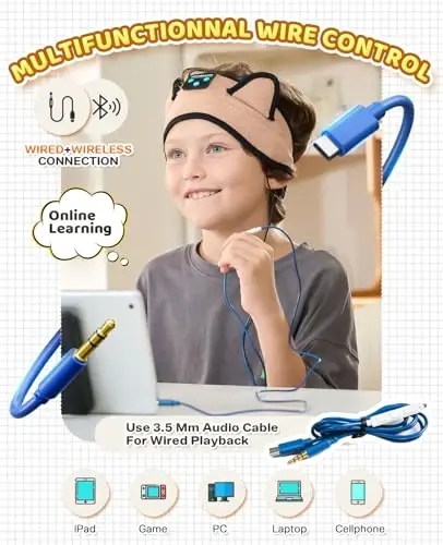 KIDSBAND Kids Headphones, Over On The Ear Toddler/Baby Headband Headphones - Volume Limited with Thin Speakers & Soft Headband No Pressure On Ears, for Learning/Plane/Travel/Tablet/Computer/Sleep - 5