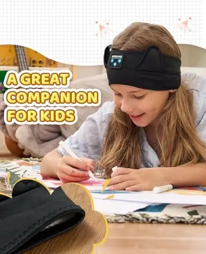 KIDSBAND Kids Headphones, Toddler/Baby Bluetooth Headband, Wireless Sleep Headphones for Kids with Wired Playback 3.5 MM Jack for Teens/Boys/Girls/School/Kindle/Airplane Travel/Plane/Tablet - 4
