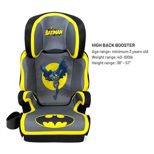 KidsEmbrace High Back Booster Car Seat, DC Comics Batman Black, Grey, Yellow - 3