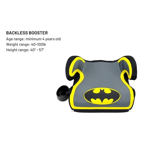 KidsEmbrace High Back Booster Car Seat, DC Comics Batman Black, Grey, Yellow - 6