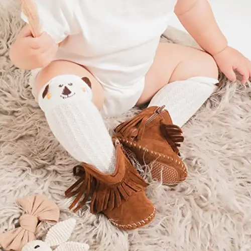 KIDSUN Infant Baby Boy Girl Cozy Fleece Bootie Newborn Stay On Slipper Winter Warm Gripper Non-Slip Crib Shoes - 4