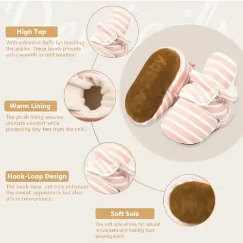 KIDSUN Infant Baby Boy Girl Cozy Fleece Bootie Newborn Stay On Slipper Winter Warm Gripper Non-Slip Crib Shoes - 3